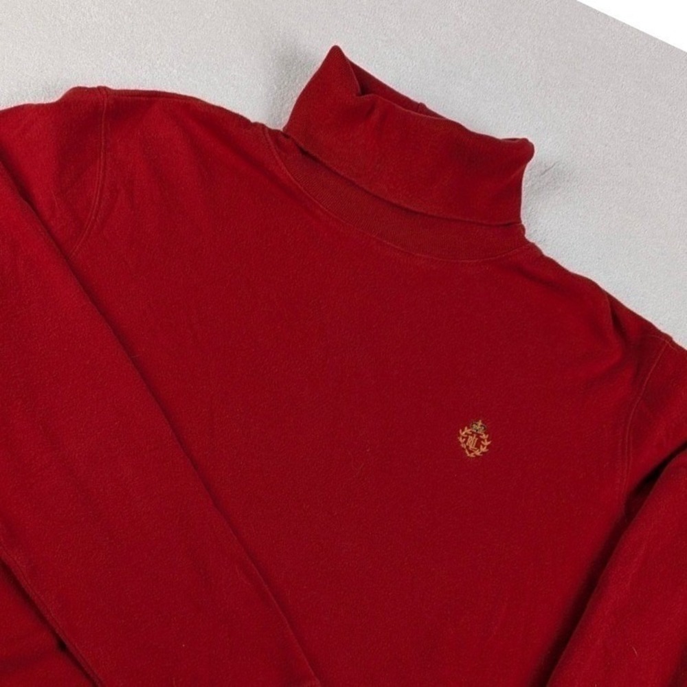 Lauren Ralph Lauren Red Cotton Turtleneck Crest Top Womens M Layering Old Money